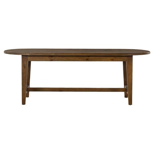 Nayden Rustic Lodge Brown Pine Wood Oval Trestle Dining Table - Small - 86.5"W | Kathy Kuo Home