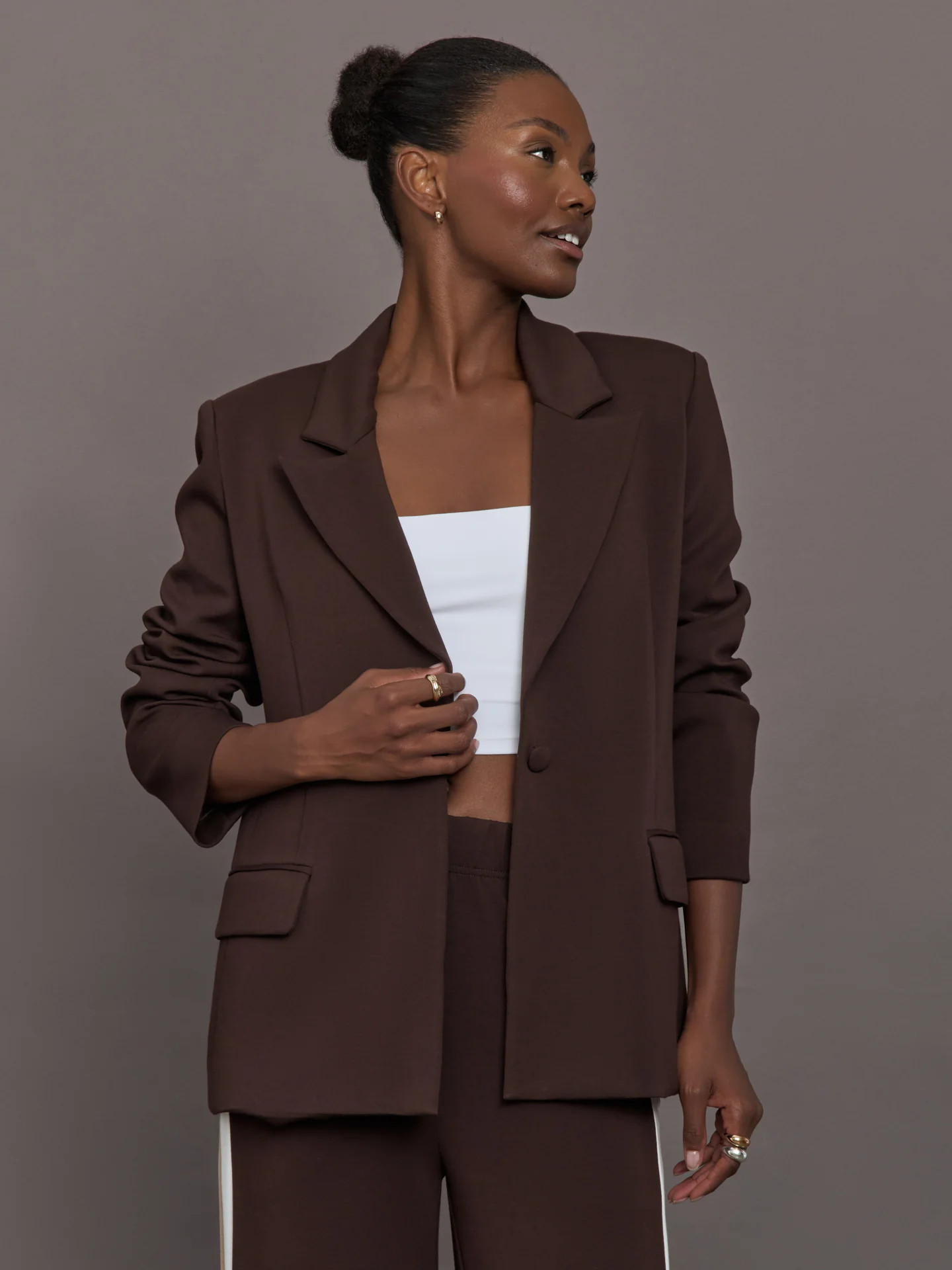 Single Breasted Blazer in Scuba - Chocolate Torte | Carbon38