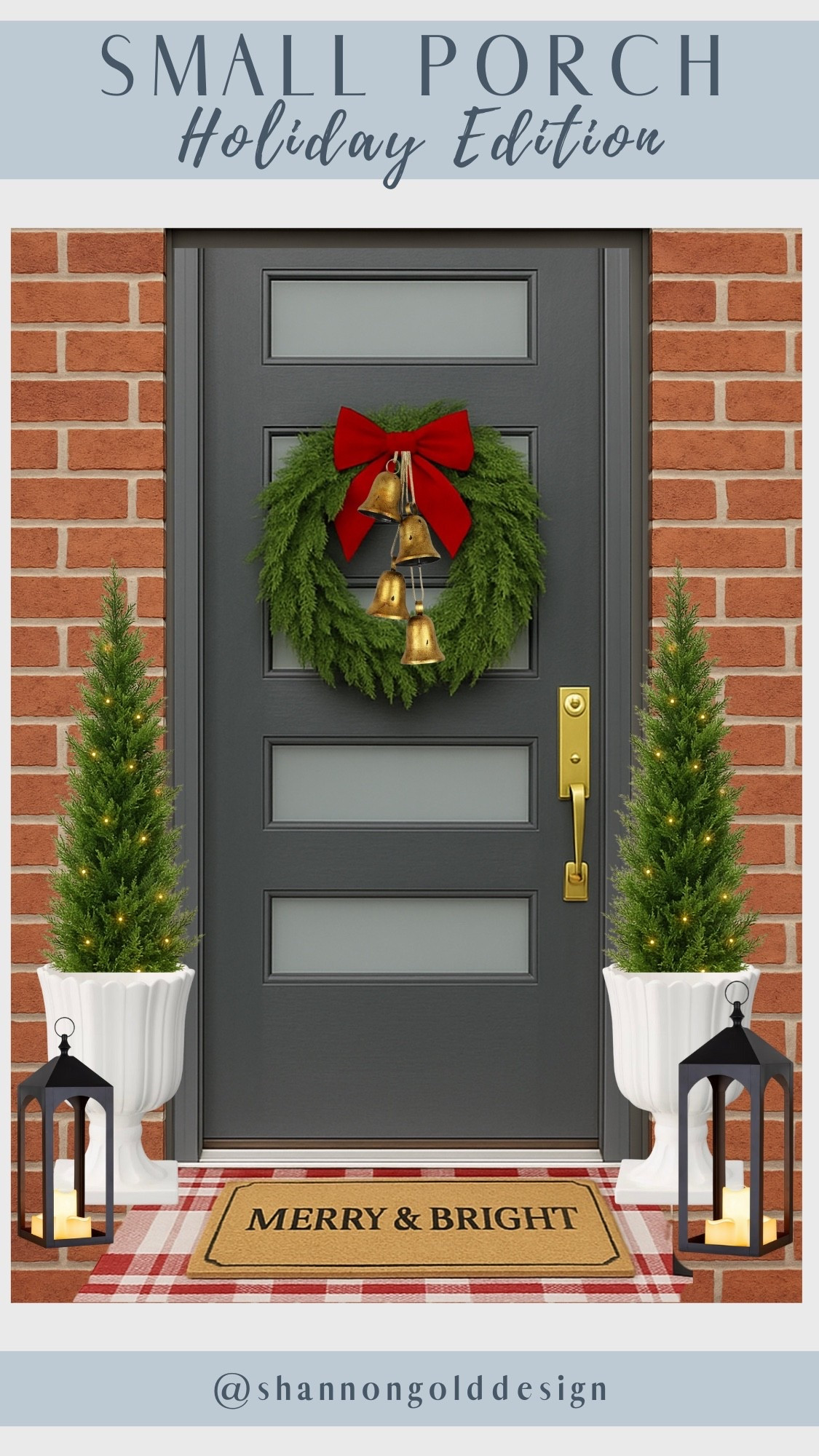 SMALL PORCH HOLIDAY EDIT
A tiny porch can still feel festive. I used cedar topiary trees, scalloped planters, and a classic plaid layering rug to bring in that cozy holiday look.

Cedar wreath, scalloped planters, lanterns, cedar topiaries, bells, 

#LTKHome #LTKFindsUnder100 #LTKHoliday