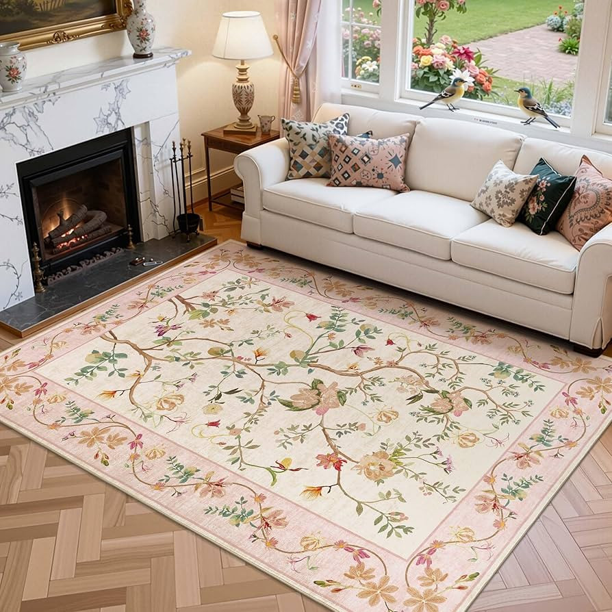 jinchan Floraison Floral 6x9 Area Rugs Machine Washable Rug Netural Indoor Non Slip Chinoiserie F... | Amazon (US)