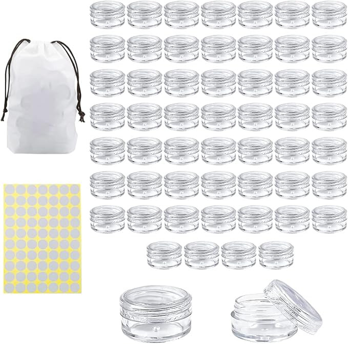 55Pcs 5 Grams Sample Containers with Lids and Labels, Small Little Mini Tiny Containers, Clear Ac... | Amazon (US)