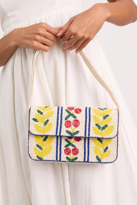 Bariella Ivory Multi Print Beaded Shoulder Bag | Lulus