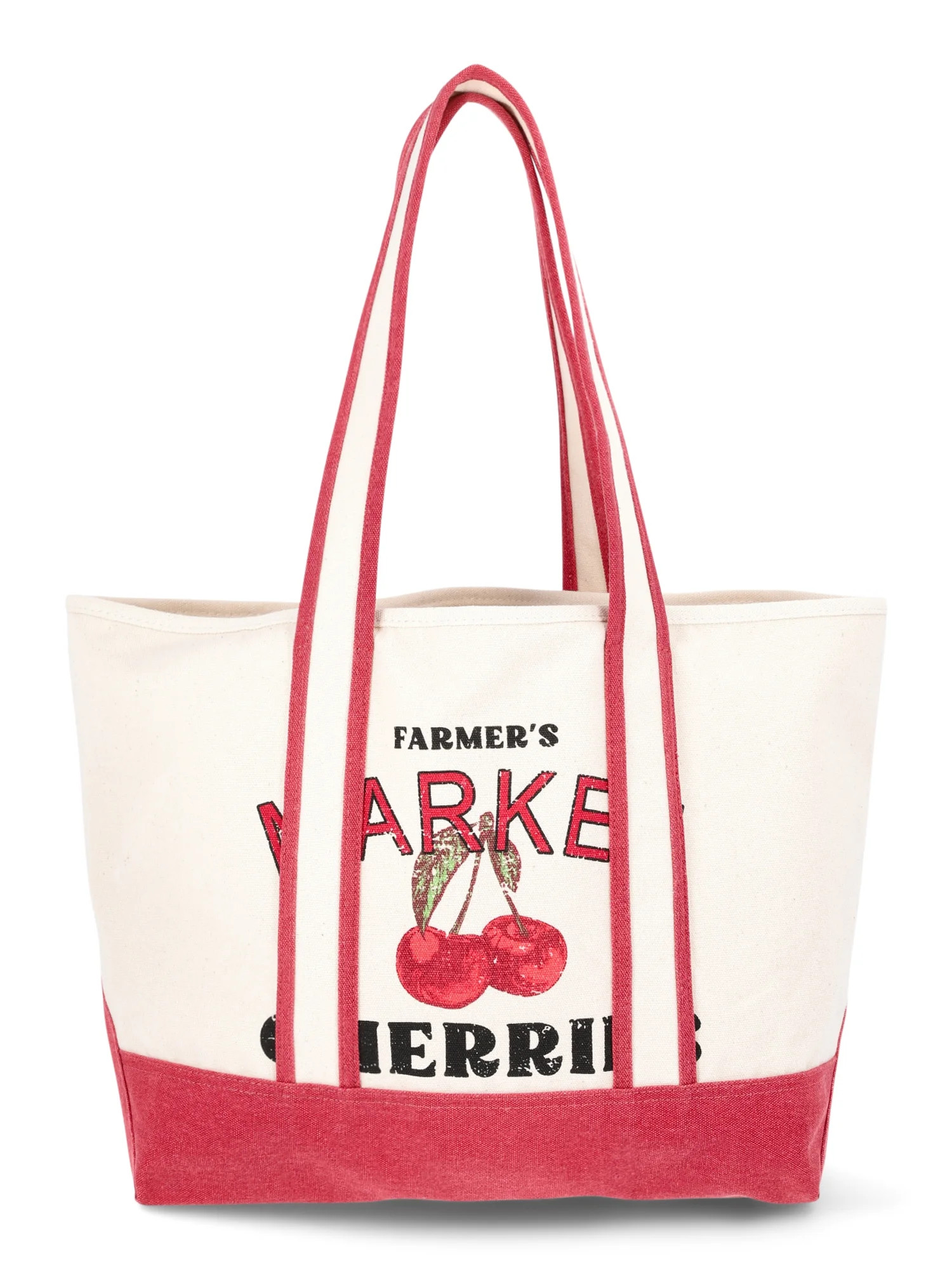 No Boundaries Women’s Large Canvas Tote, Red Cherries, Women’s - Walmart.com | Walmart (US)