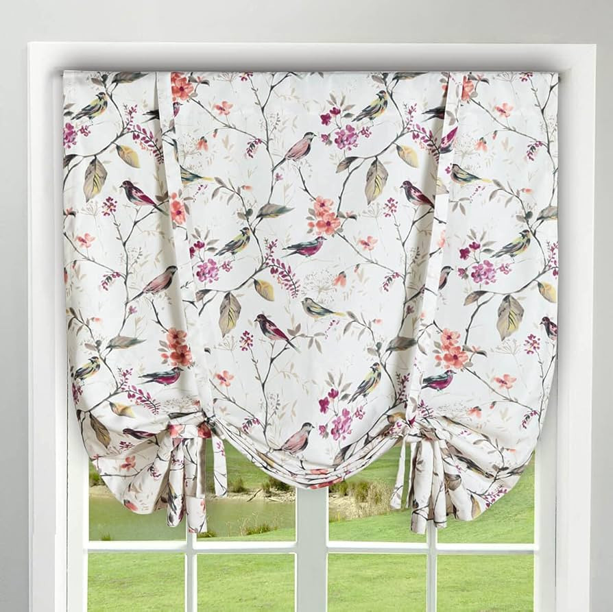 VOGOL Tie Up Curtains 63 Inches Long for Bathroom, Vivid Birds and Floral Print Adjustable Balloo... | Amazon (US)