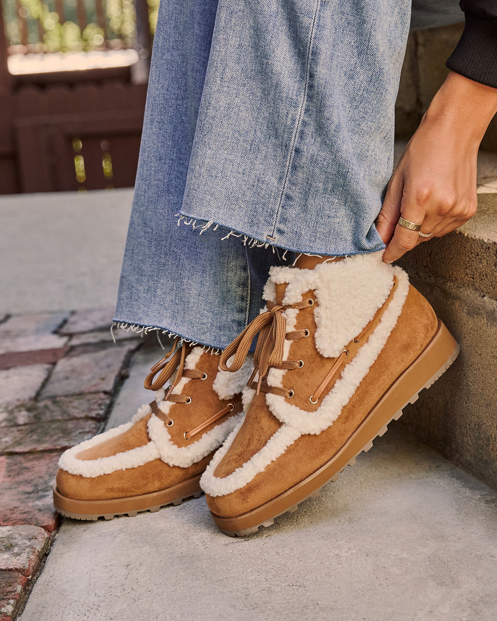 Tessa Faux Suede Sherpa Trim Shoe Chestnut / 9 | VICI
