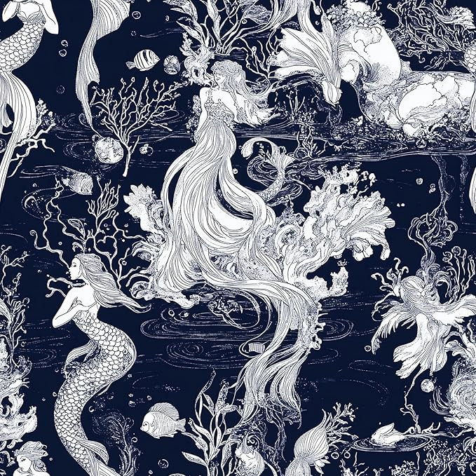 Froyula Blue Mermaid Peel and Stick Wallpaper 16.9' x 118.1' Ocean Self Adhesive Removable Contac... | Amazon (US)