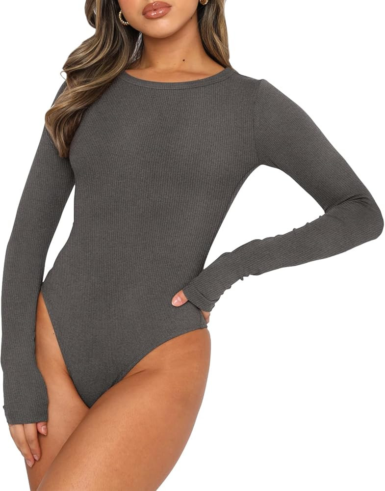 NikiShe Womens Bodysuit Sleeveless Halter Neck Tank Top/Long Sleeve Crew Neck Leotard High Waist ... | Amazon (US)