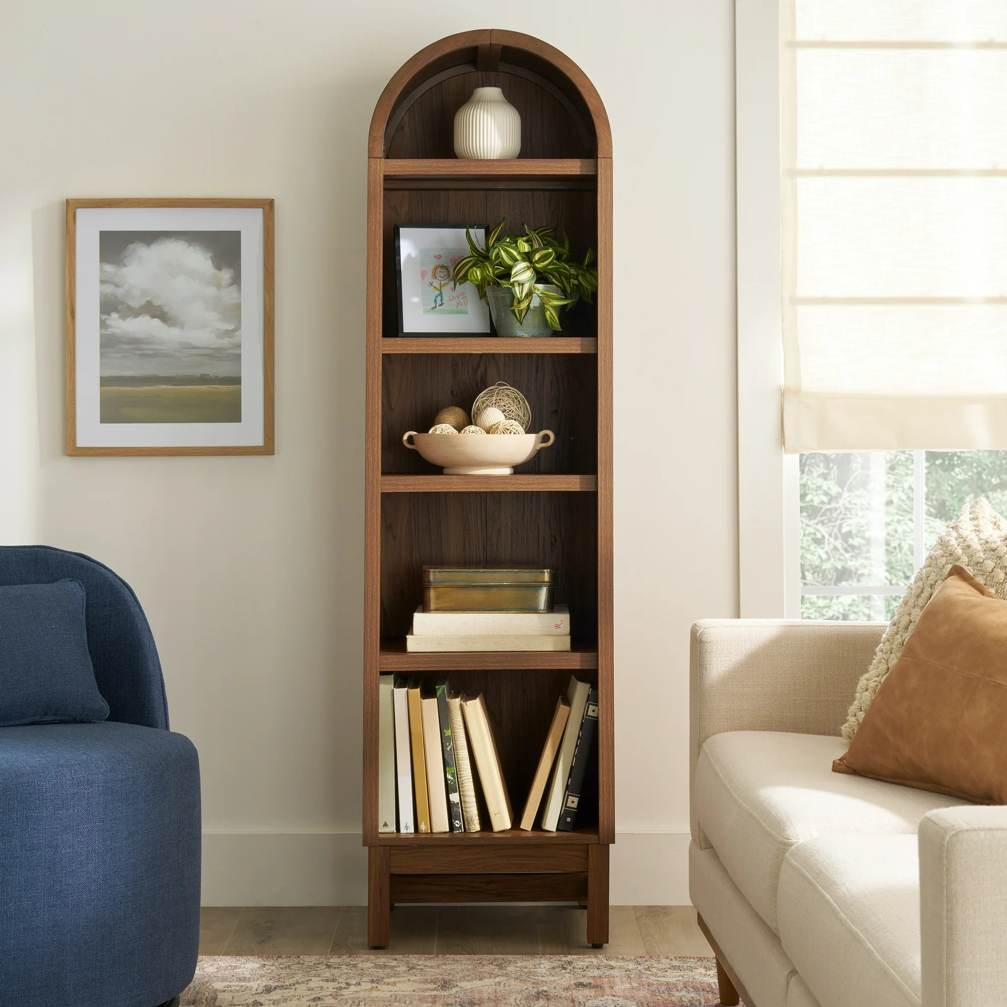 Better Homes & Gardens Juliet Narrow Arch Bookcase, Walnut Finish | Walmart (US)
