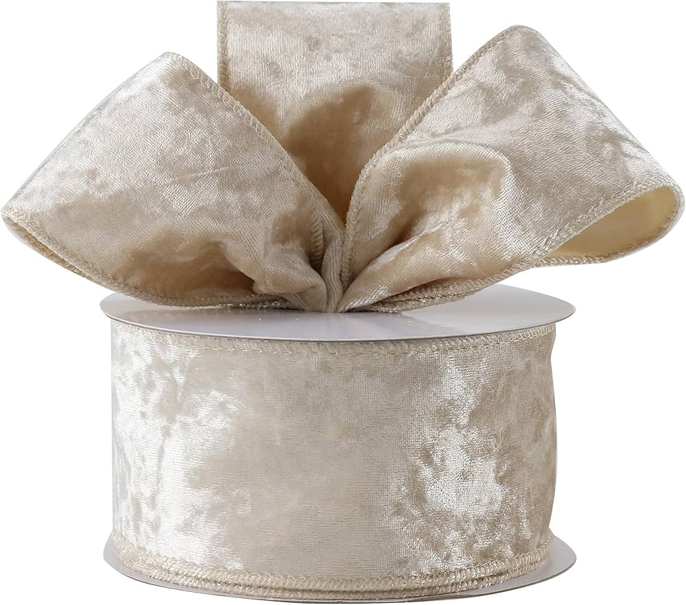 MAYREEL Ivory Crushed Velvet Ribbon Wired 2.5" x 10 Yards Ivory Christmas Wired Edge Ribbon Ivory... | Amazon (US)