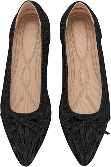 Women's Flats Pointed Toe Bow Knit Ballet Shoes Comfortable Dressy Mesh Slip On Flat | Amazon (US)