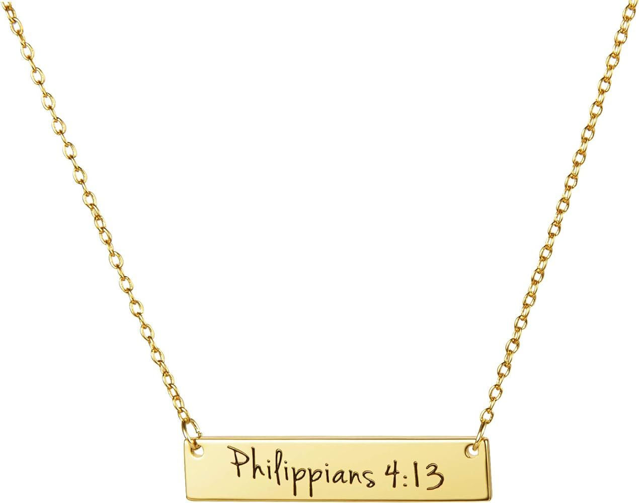 Amazon.com: Memgift 18K Gold Plated Necklace Inspirational Bible Verse Engraved Christmas Jewelry... | Amazon (US)