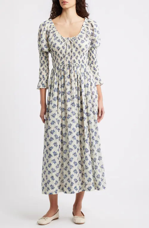 DÔEN Kaira Floral Convertible Organic Cotton Poplin Dress in Cream Pomegrante Bloom at Nordstrom... | Nordstrom