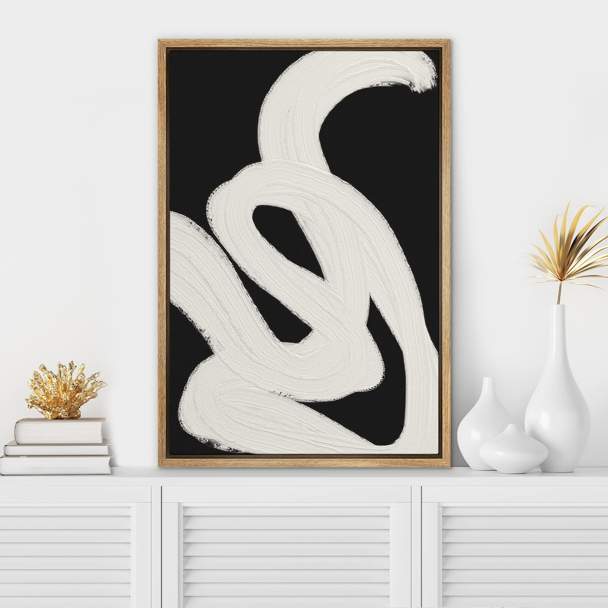 SIGNWIN Framed Canvas Print Wall Art Black White Paint Geometric Spiral Ribbons Abstract Shapes Illu | Amazon (US)