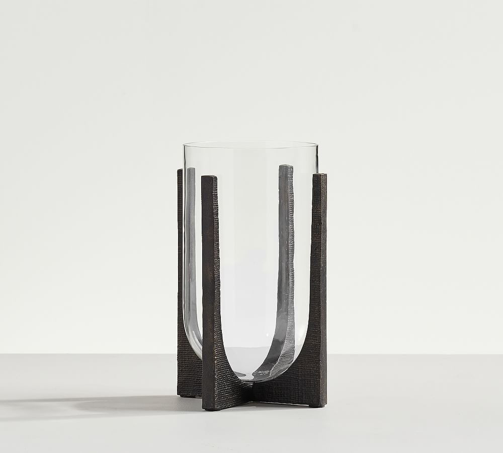 Mesa Cast Iron Hurricane Candleholder, Small, 12.5""H - Black | Pottery Barn (US)
