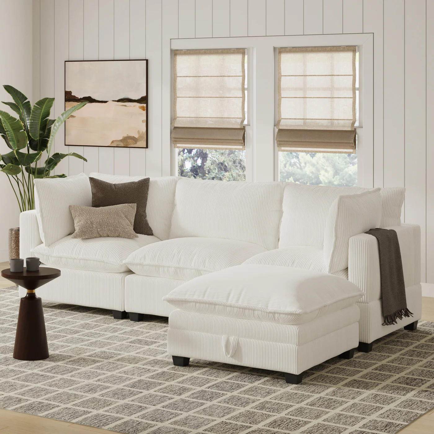 Corduroy 3-Seat Cloud Sofa with Ottoman Pearl White | Nathan James