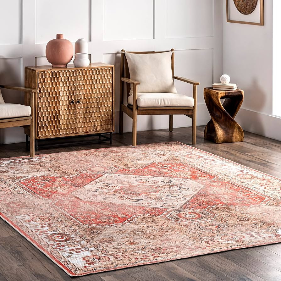 nuLOOM Dianna Cotton-Blend Distressed Medallion Area Rug, 5' 3" x 7' 7", Rust | Amazon (US)
