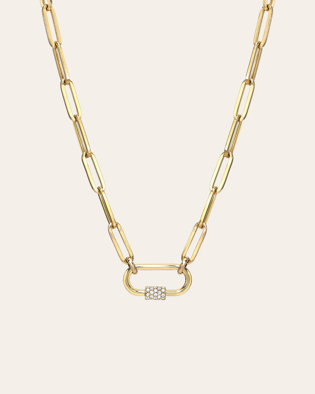 14k Gold Large Paper Clip Chain with Diamond Carabiner Necklace | Zoe Lev Jewelry