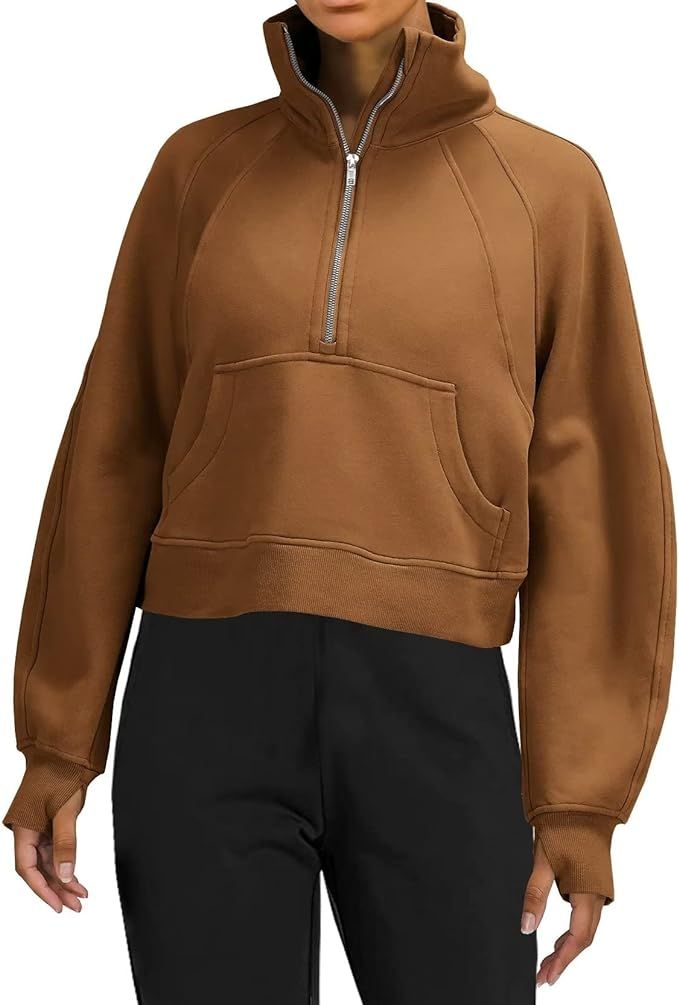 LEEDYA Women's Half Zip Pullover Long Sleeve Cropped Sweatshirt Fleece Lined High Neck Sweater To... | Amazon (CA)