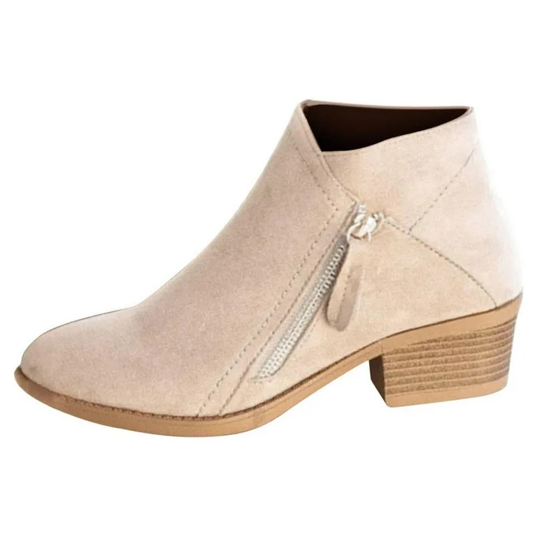HAOTAGS Women's Suede Leather Booties Low-heeled Ankle Boots Fall Fashion Dressy Shoes Beige Size... | Walmart (US)