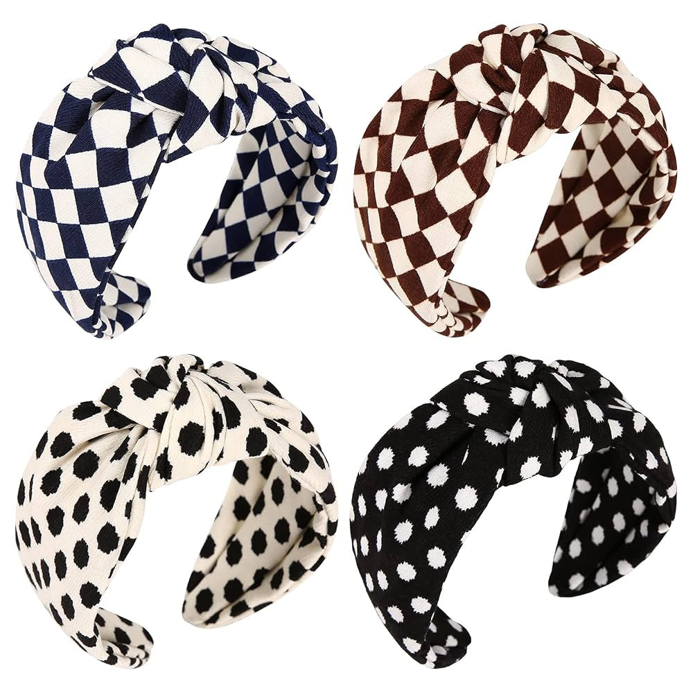 Wide Headbands Knot Turban Top Knotted Headband For Women Top Knot Headband Plaid Fashion Print P... | Amazon (US)