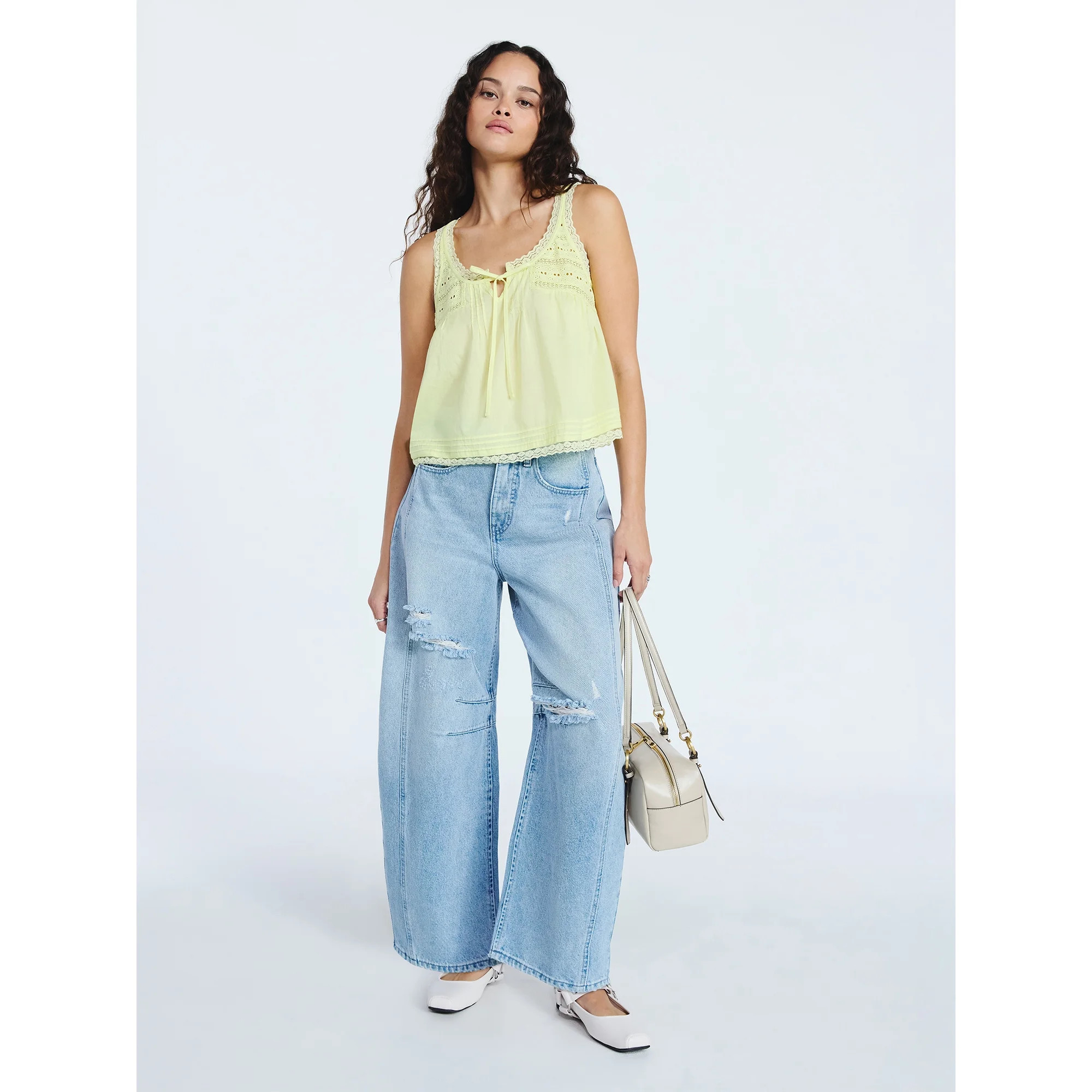 Scoop Women's and Women's Plus Flowy Cotton Tank Top with Lace Trim, Sizes XS-4X | Walmart (US)