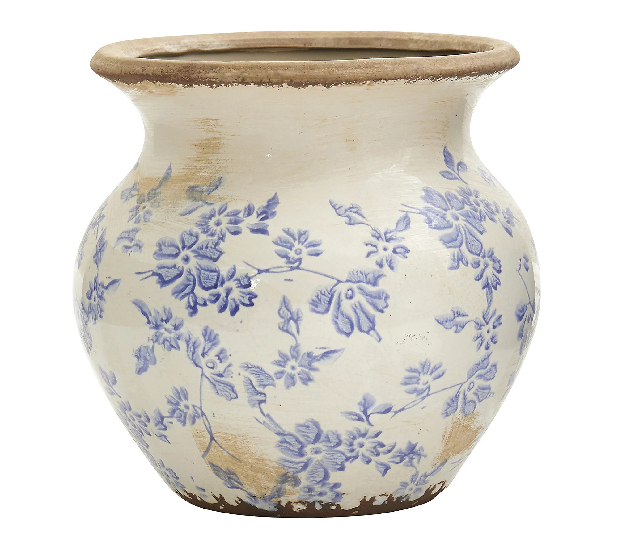 Nearly Natural 7"" Tuscan Ceramic Blue Scroll Ur n Vase | QVC