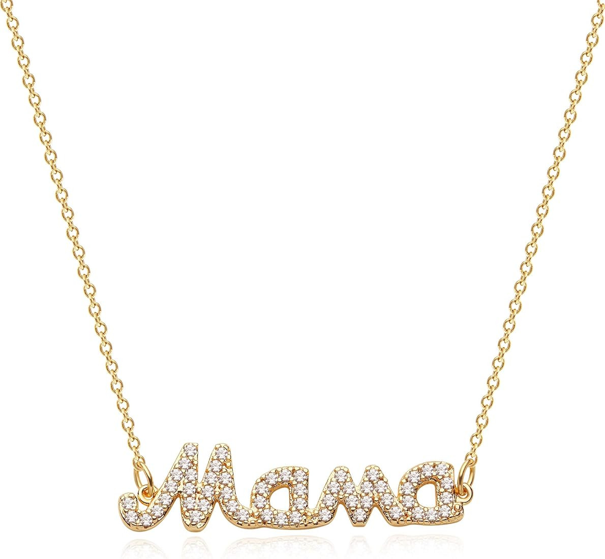 MEVECCO Gold Dainty Mom Necklace,14K Gold Plated Cute Tiny Mama Personalized Name Charm Necklace ... | Amazon (US)