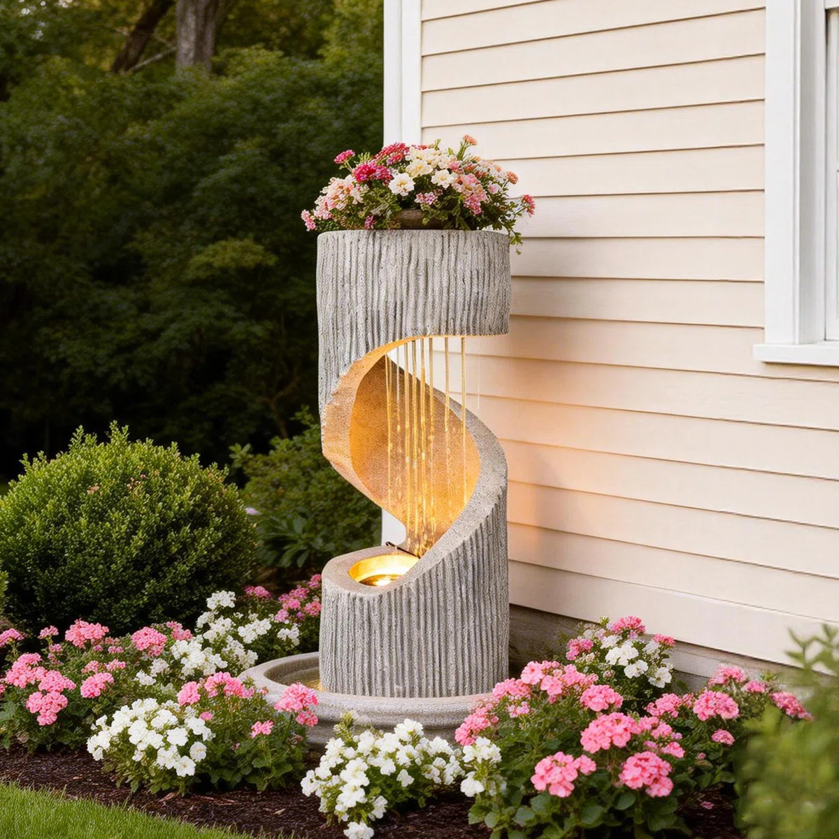 40" S-Shaped Outdoor Water Fountain With Led Lights & Pump For Patio, Yard, Balcony Or Home Decor | Wayfair North America