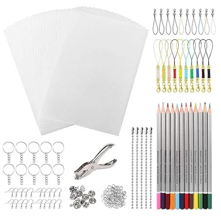 188 Pcs Heat Shrink Plastic Sheets Keychain Kit Includes 20 Pcs Shrink Art Film Paper Sheets Keychains Accessory Ear Hooks Hole Punch 12 Colored Pencils for Kids DIY Mothers Day Creative Craft | Walmart (US)