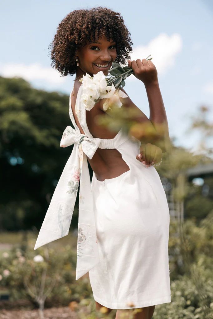 Tai Bow Back Mini Dress - White Floral | Petal & Pup (US)