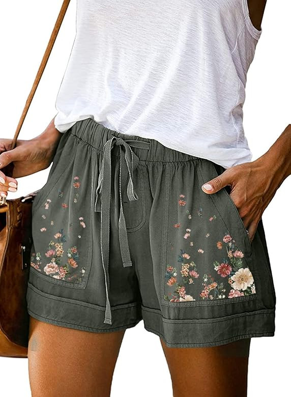 Acelitt Women Comfy Drawstring Casual Elastic Waist Pocketed Shorts,S-3XL | Amazon (US)