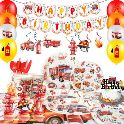 Fire Truck Birthday Party Supplies, 103pcs Firetruck Birthday Decorations & Tableware Set | Wayfair North America