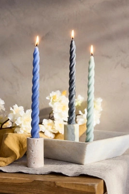 Twisty Taper Candles, Set of 3 Blue Multi | Terrain