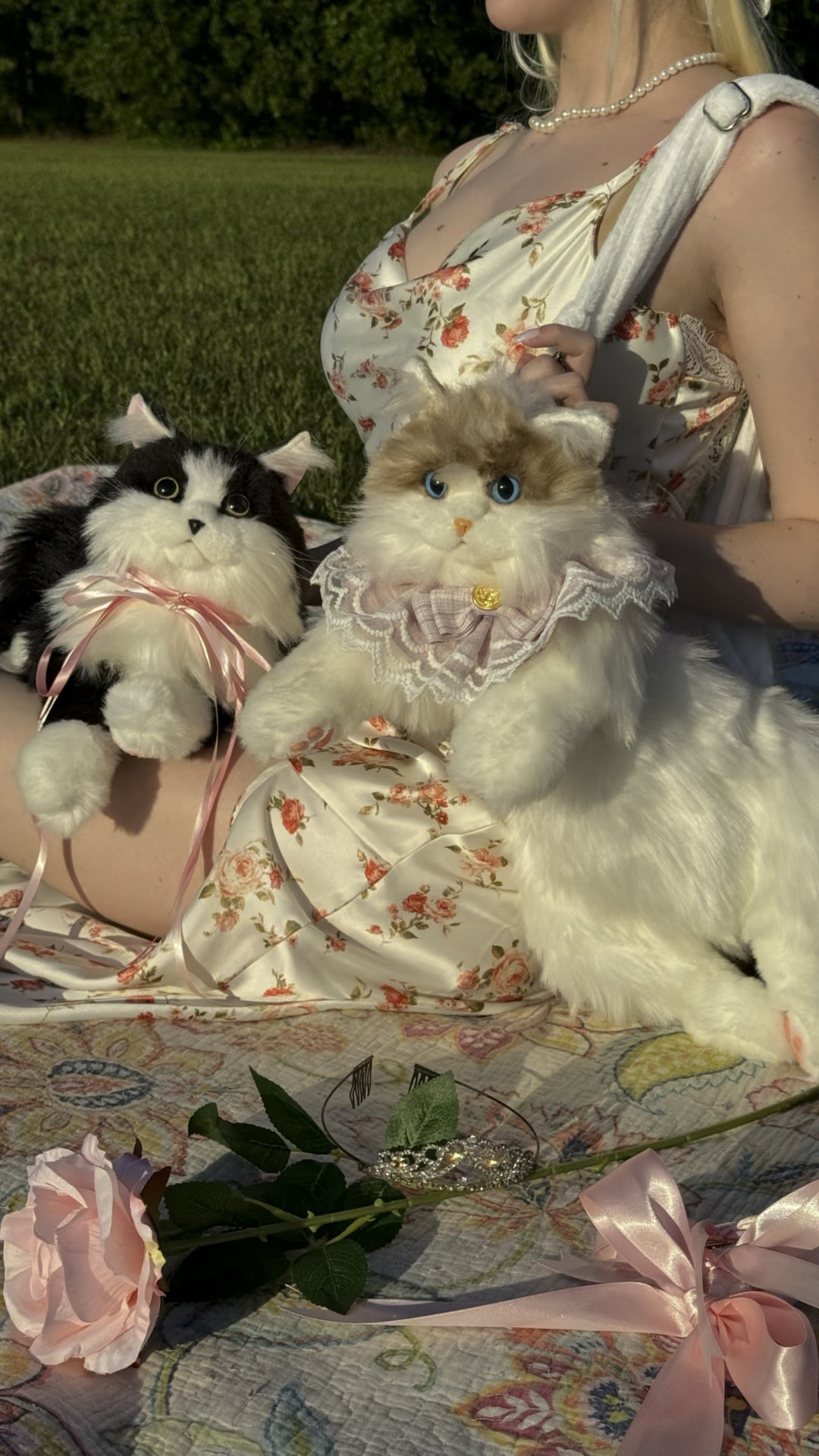 Wearing a floral satin dress with white boots and a cute cat purse! Along with my weighted cat plush that I put ribbons on! I also linked similar jewelry and a tiara like the one shown! 💖

#LTKSummerSales #LTKFindsUnder100 #LTKFindsUnder50