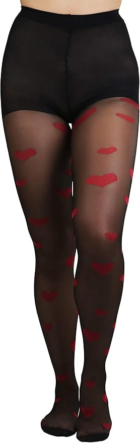 ToBeInStyle Women’s Valentine Day Themed Opaque Sheer Pantyhose w/Heart Love | Amazon (US)