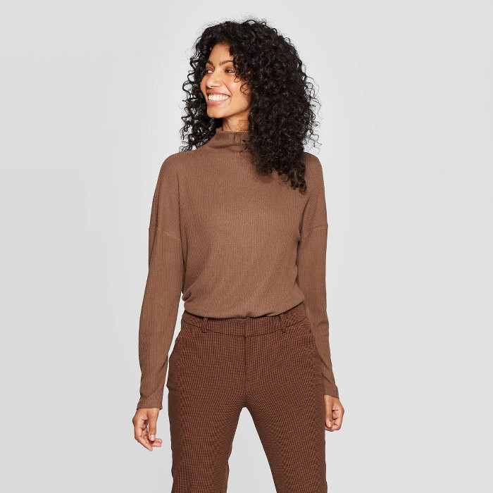 Women's Long Sleeve Turtleneck Rib Drapey Top - A New Day™ | Target