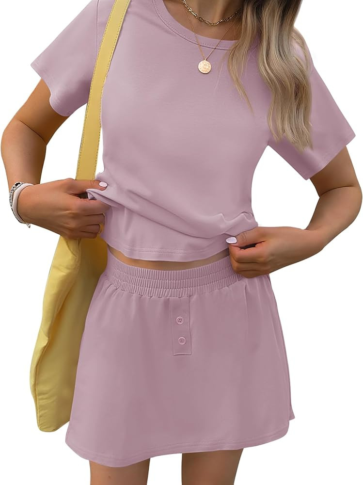 TCOT Pajamas for Women Set Summer Fashion Short Sleeve Crewneck Tops with Skirt Sets Pajama Casua... | Amazon (US)