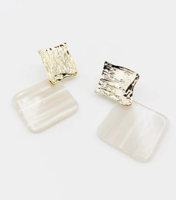 Gold & Cream Square Earrings | Wilson Home Decor