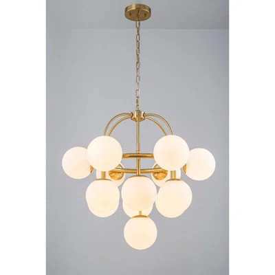 13-Light Modern Globe Chandelier In Brass With Frosted White Glass | Wayfair North America