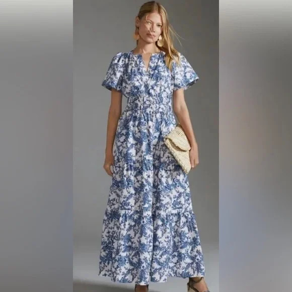 Anthropologie Somerset Dress Blue Floral Maxi Dress Size Small | Poshmark