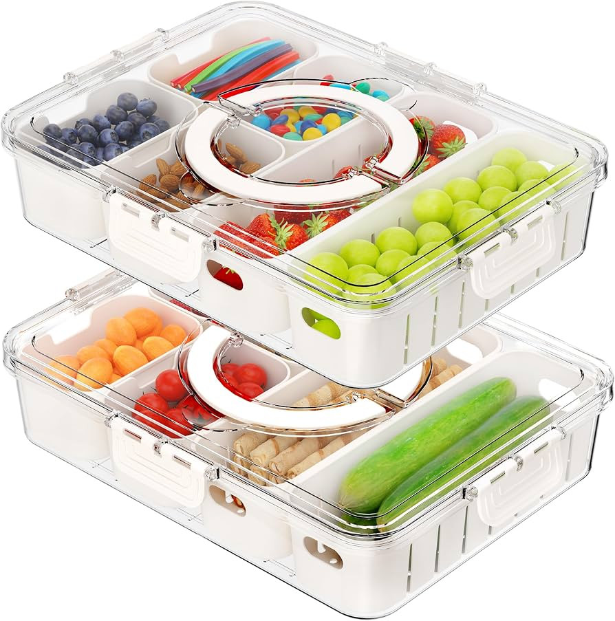 2 Pack Divided Serving Tray with Lid & Handle, 12-Bin Snackle Box | Amazon (US)