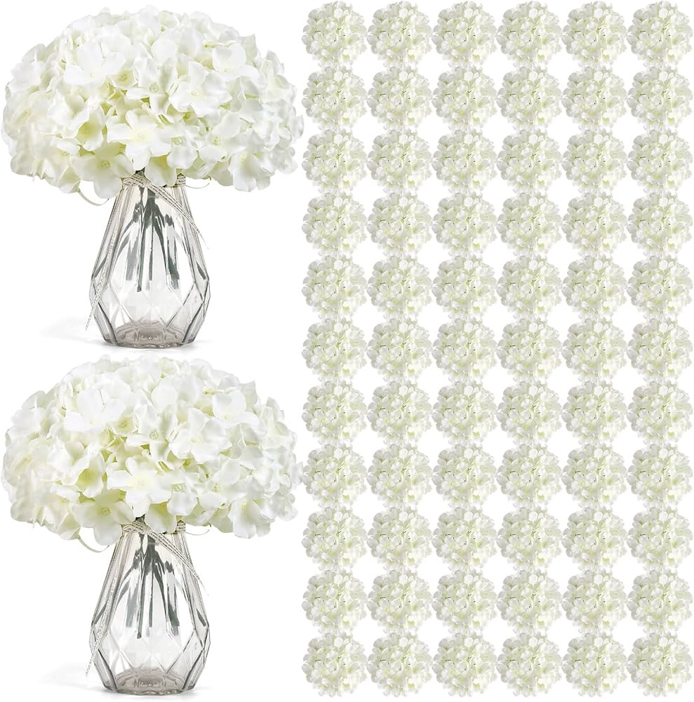 Auihiay 104 PCS Artificial Hydrangea Flowers, Silk Hydrangea Artificial Flowers Heads with Stems,... | Amazon (US)