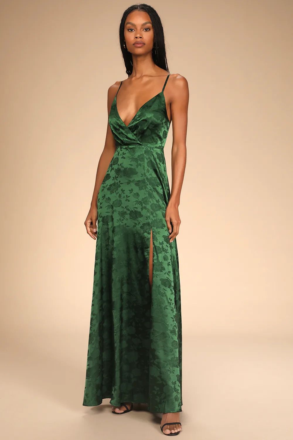 Forever Exquisite Emerald Green Satin Surplice Maxi Dress | Lulus (US)