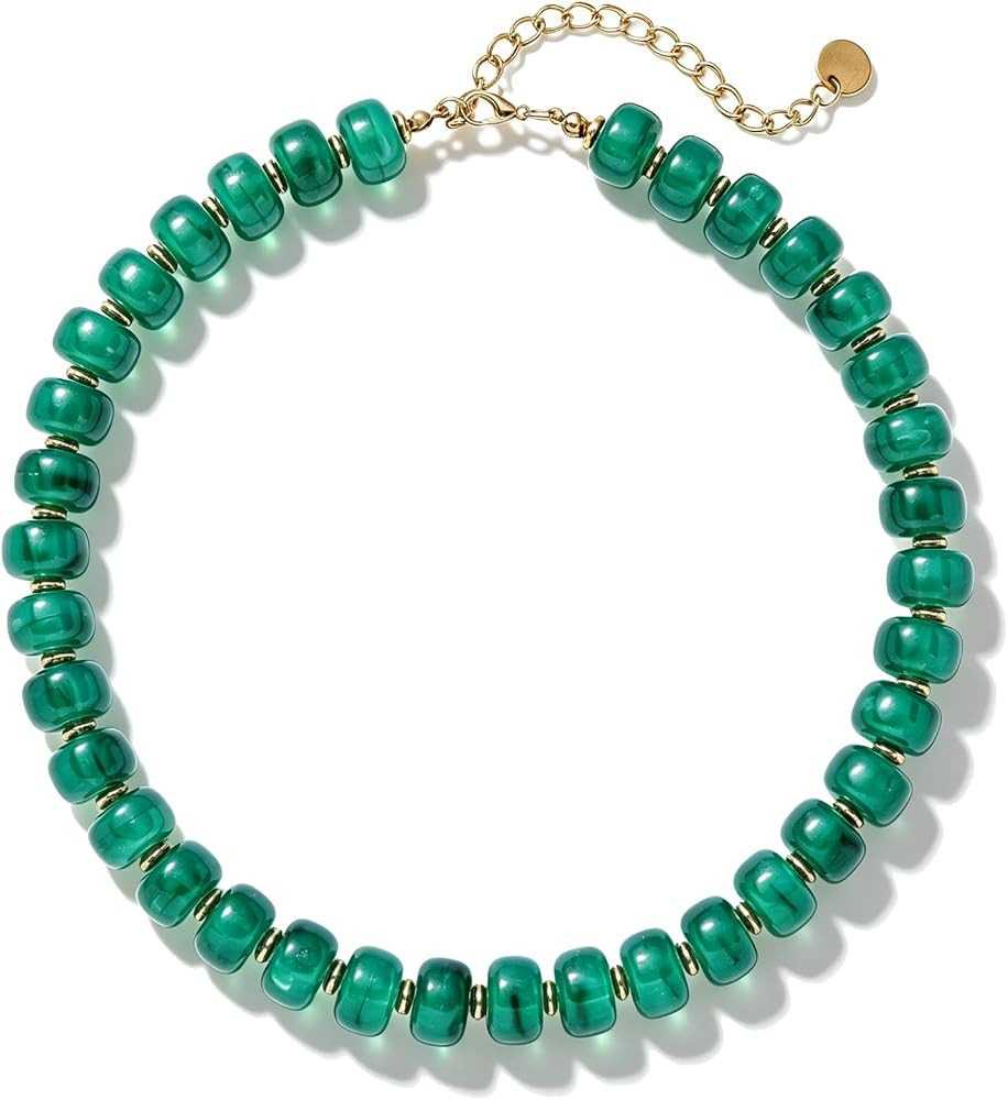 Chunky Colorful Beaded Necklaces for Women Big Bead Boho Choker Necklace Trendy Heart Statement N... | Amazon (US)