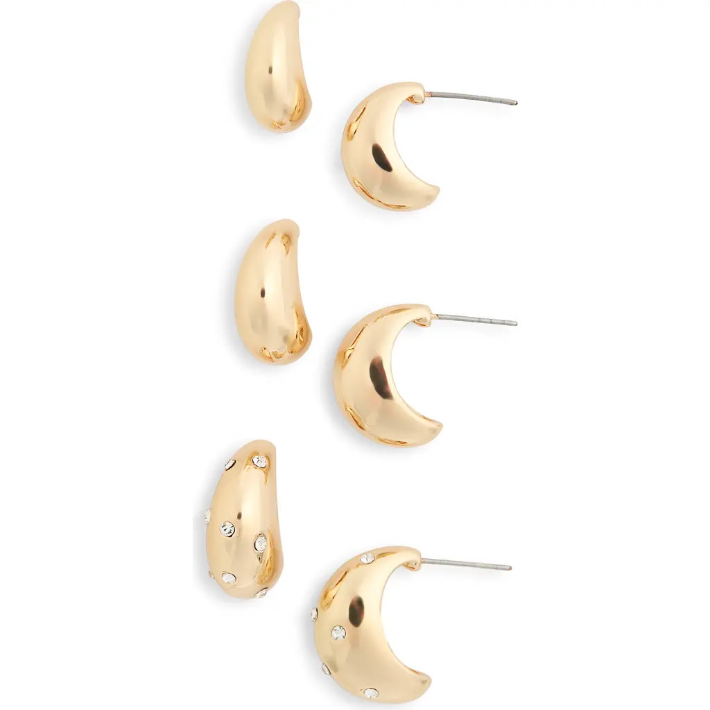 NORDSTROM RACK Set of 3 Puffy Hoop Earrings in Clear- Gold at Nordstrom Rack | Nordstrom Rack