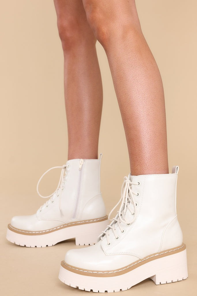 Just For Kicks Ivory Platform Lace Up Boots | Red Dress 