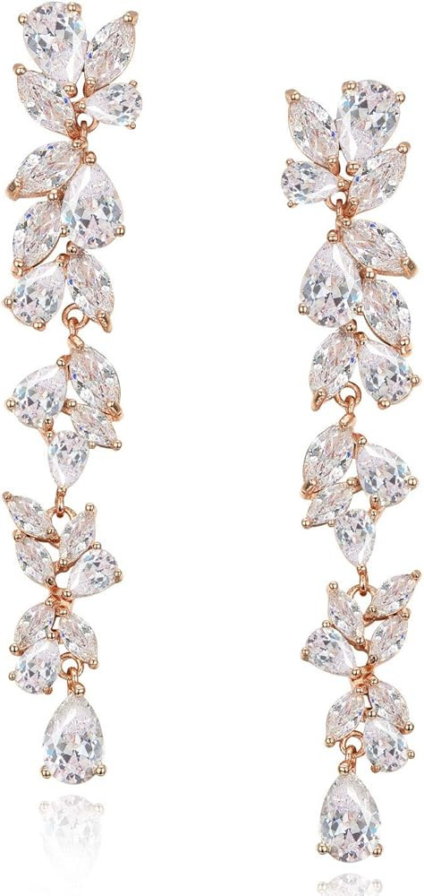 SWEETV Cubic Zirconia Bridal Earrings for Women Brides, Crystal Chandelier Wedding Drop Earrings ... | Amazon (US)