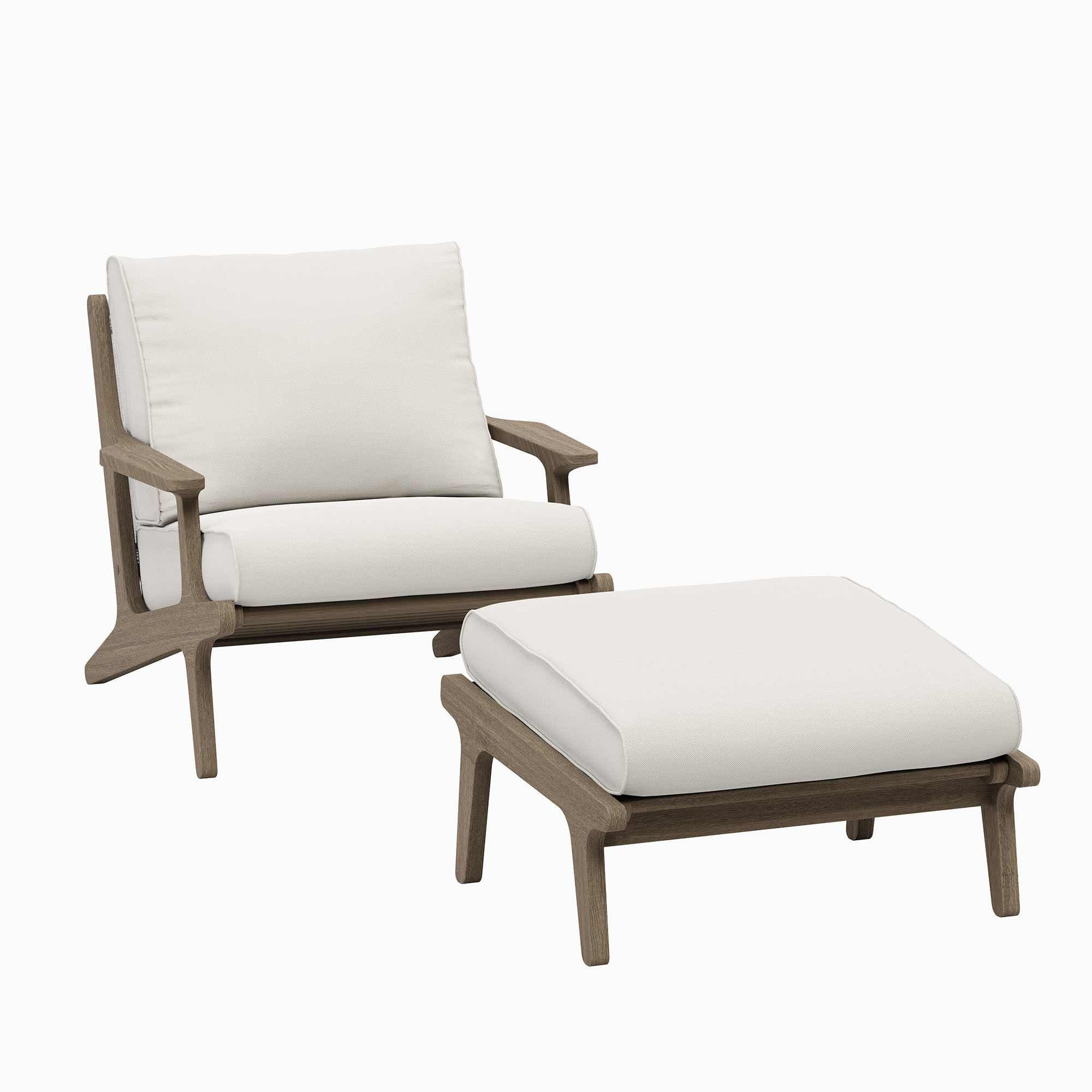 Modway Saratoga Outdoor Teak Wood Chair and Ottoman Set in Weathered Gray White one_size | EEI-7268-WGR-WHI | Lowe's