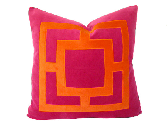 Fuchsia Pink and Orange Square Applique Pillow Cover | Etsy | Etsy (US)