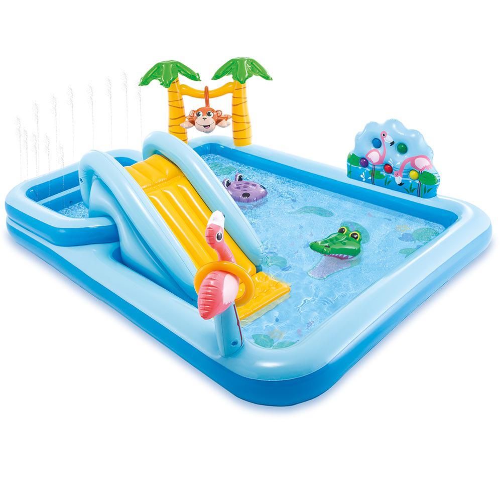 Intex 85 in. x 74 in. x 49 in. Rectangular 8 in. D Jungle Adventure Play Center Kiddie Pool, Multi | The Home Depot